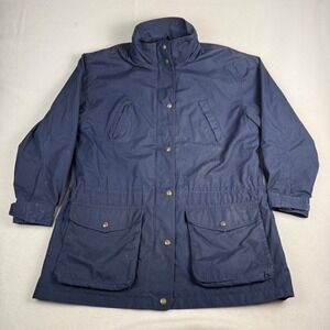 Eddie Bauer Womens Navy Blue Plaid Lined Field Jacket Detachable Hood Medium